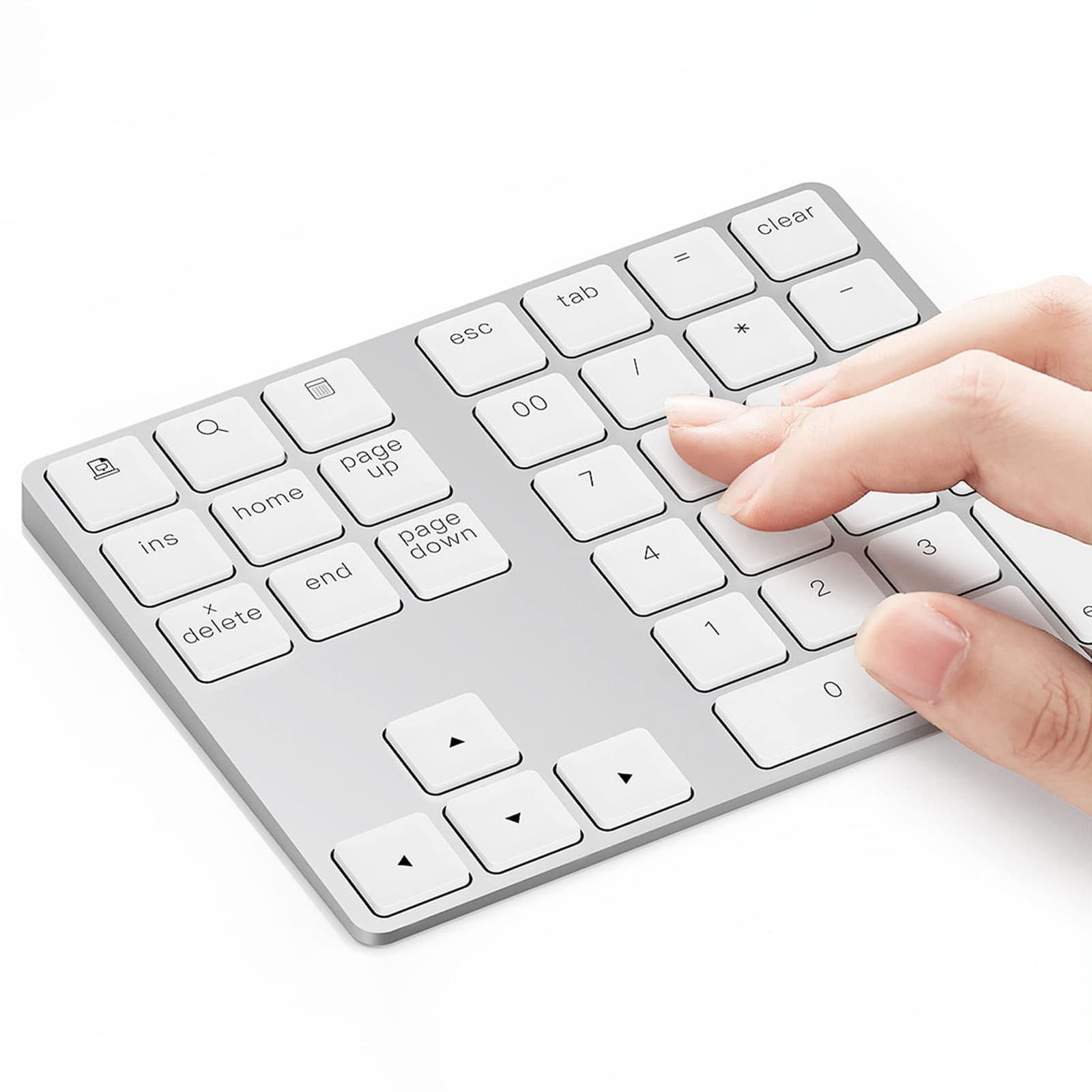 Photo 1 of Lekvey Bluetooth Number Pad, Aluminum Rechargeable Wireless Numeric Keypad Slim 34-Keys External Numpad Keyboard Data Entry for Laptop, MacBook, MacBook Air/Pro, iMac, Windows, Surface Pro - Silver
