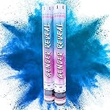 Gender Reveal Surprise| 18 Inch Gender Reveal Powder Cannons Bundle (2 Blue)| Pink and Blue Powder Dispenser| 8 Free Gender Reveal Party Balloons