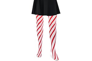 Skeleteen Candy Cane Striped Tights – Red and White Christmas Nylon Stretch Pantyhose Stocking Costume for Kids, Women, and Teens