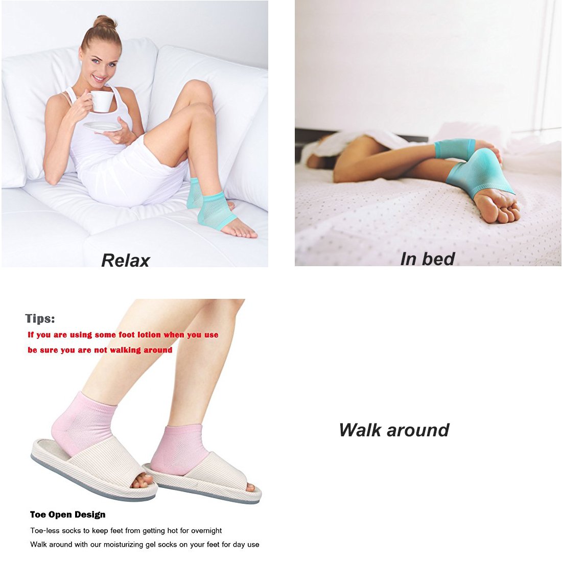 3 Pairs Moisturizing Gel Heel Socks Vented Unisex Toe Open Feet Care Dry Skin : Beauty