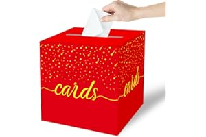 OLIVBIN Red Card Box with Gold Foil Design，Wedding Card Box for Graduation Bridal or Baby Showers, Birthday, Retirement, Anniversary Decoration Raffle Ticket, Money Boxs