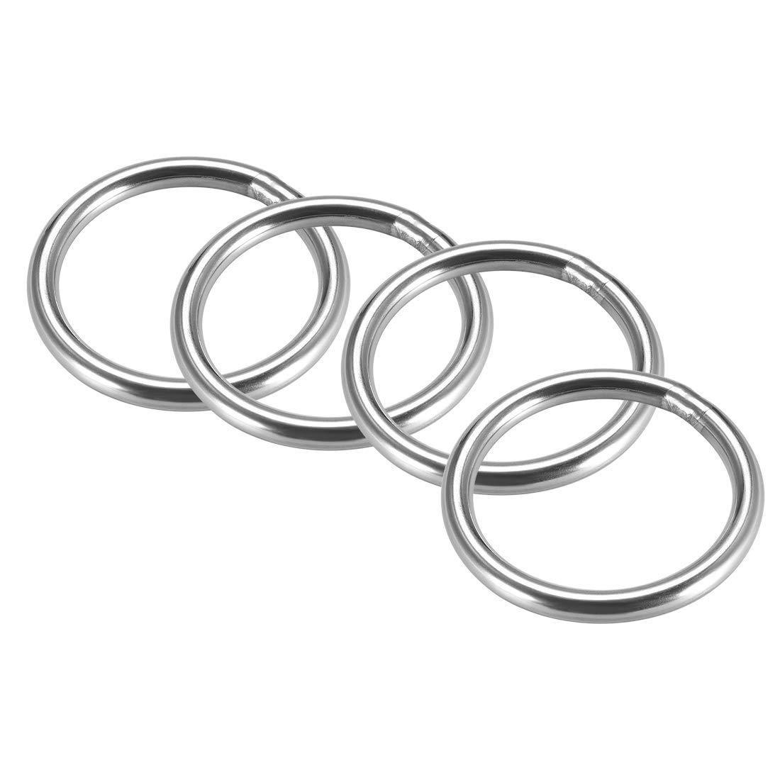sourcing map 201 Stainless Steel O Ring 50mm(1.97") Outer Diameter 5mm Thickness Strapping Welded Round Rings 4pcs