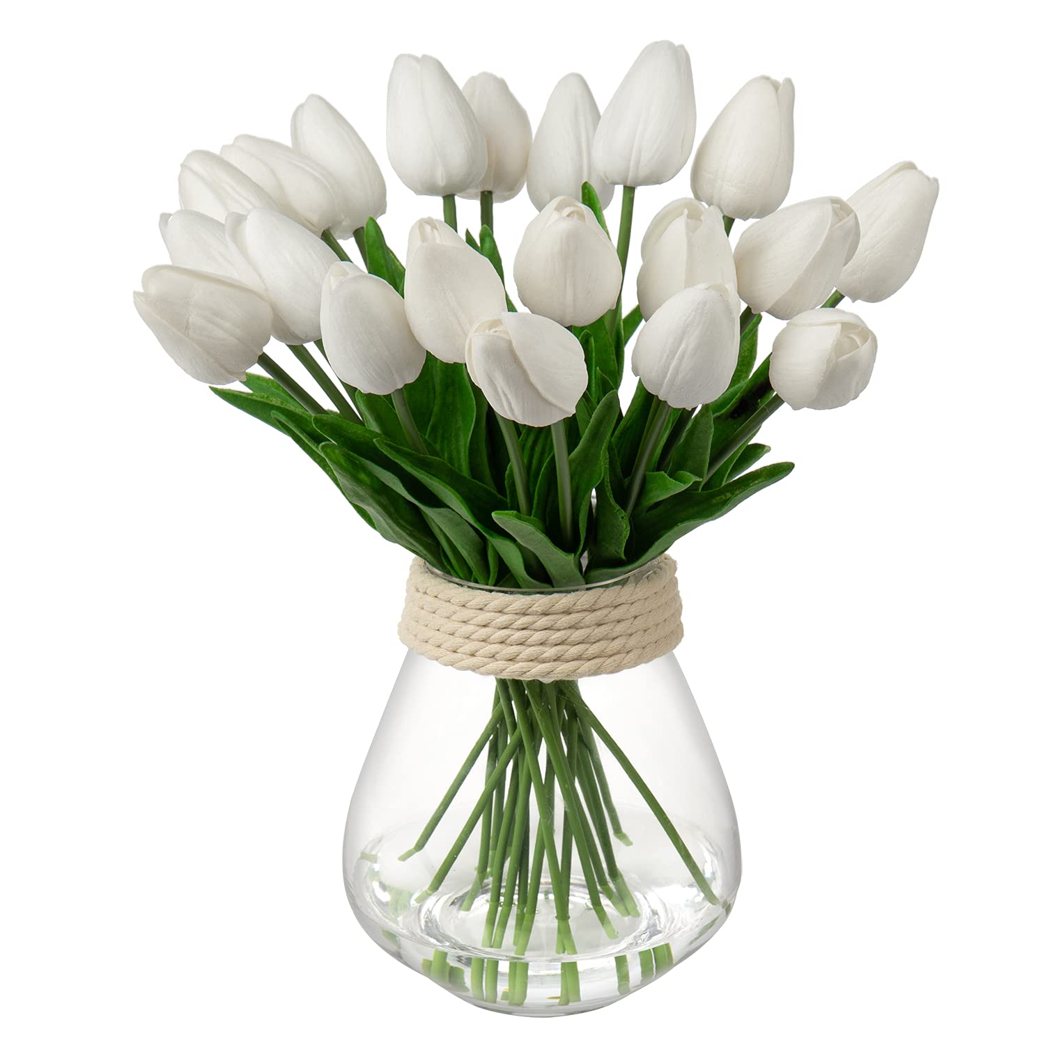Briful 20PCS Artificial Tulips Real Touch White Artificial Flowers Bulk Fake Tulips PU Latex Material Faux Flowers Wedding Bouquet for Garden Party Home Decoration