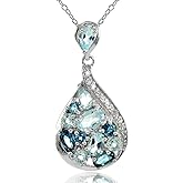 Ice Gems Sterling Silver London Blue, Blue and White Topaz Tonal Teardrop Necklace