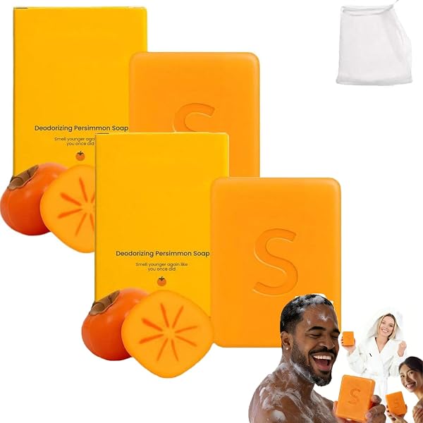2026 Upgrade Persimmon Soap, Japanese Natural Deodorizing Persimmon Soap, Handmade Natural Moisturizing Soaps for Face and Body, for Old People Smell on All Skin Types (2PCS) - 1