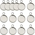 50pcs Stainless Steel Round Pendant Base Blank Tray Fit Cabochon 12mm For Diy Necklace Charm Making Jewelry Findings