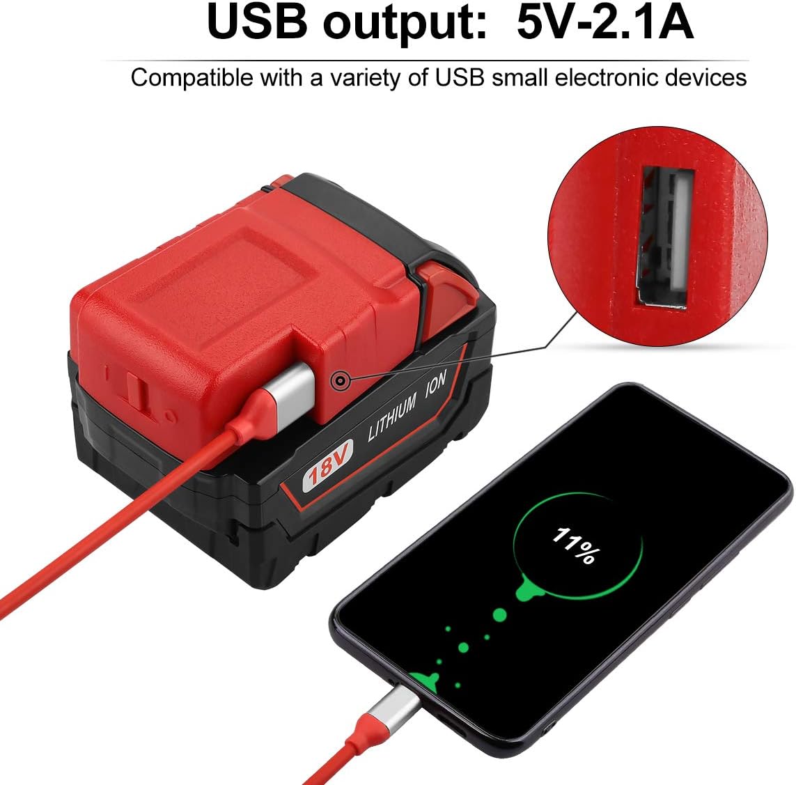 Energup 18V USB Battery Adapter for Milwaukee Li-ion Battery- Phones iPads Radios Charger Adapter: Home Improvement