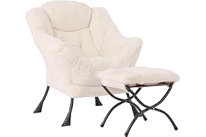 MBOOYOME Lazy Chair with Ottoman, Modern Accent Chair Contemporary Lounge Leisure Upholstered Sofa Chair Set with Armrests, Reading Chair for Living Room, Bedroom, Office, Plush Beige