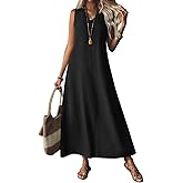 Women Long Dress Cotton Linen Sleeveless Boho Maxi Dresses Flowy Beach Tank Dress Lazy Stylish Loose Bodysuit
