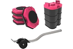 JHCHU Heavy Duty Furniture Lifter 4 Set Roller Sliders,12 Wheel Each,Load Capacity up to 660lbs,Adjustable Height Lifting Tool Lever,Suitable for Heavy Furniture and appliances (Rose red)