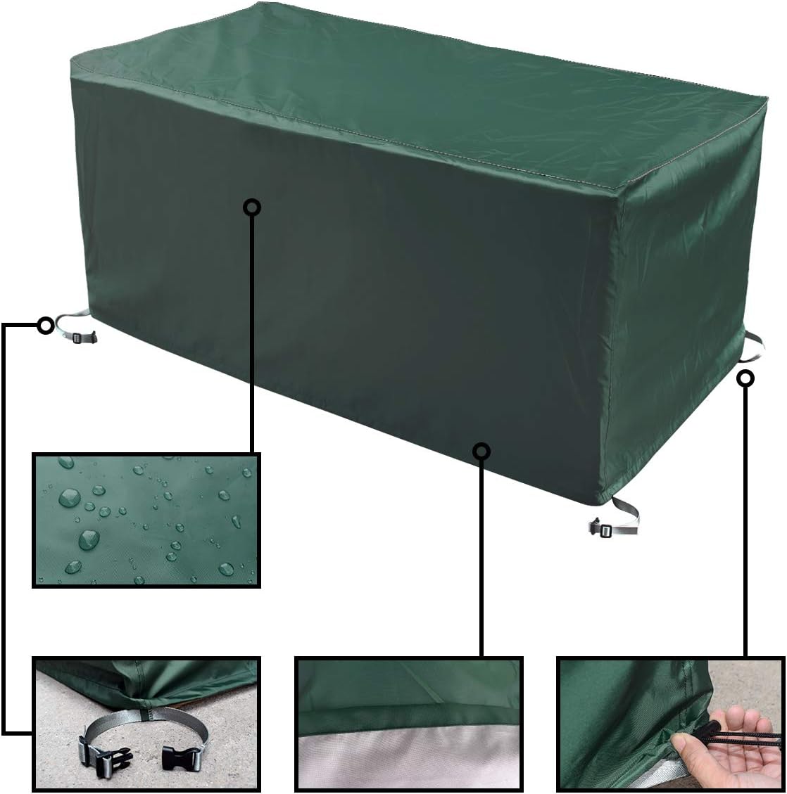 Deck Box Covers,Storage Box Cover with Straps and Handles,Patio Deck Box Cover fit for Deck Boxes(Dark green，52‘’）: Home Improvement