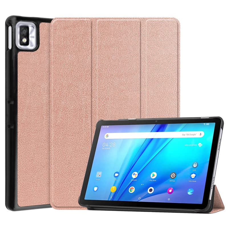 INSOLKIDON Compatible with TCL Tab 10s 9080G 10.1 inch Case, Tri-Fold Stand Ultra Slim Lightweight PU Leather Magnetic Cover Case with Stand for TCL Tab 10s Tablet leather case (Rose Gold)