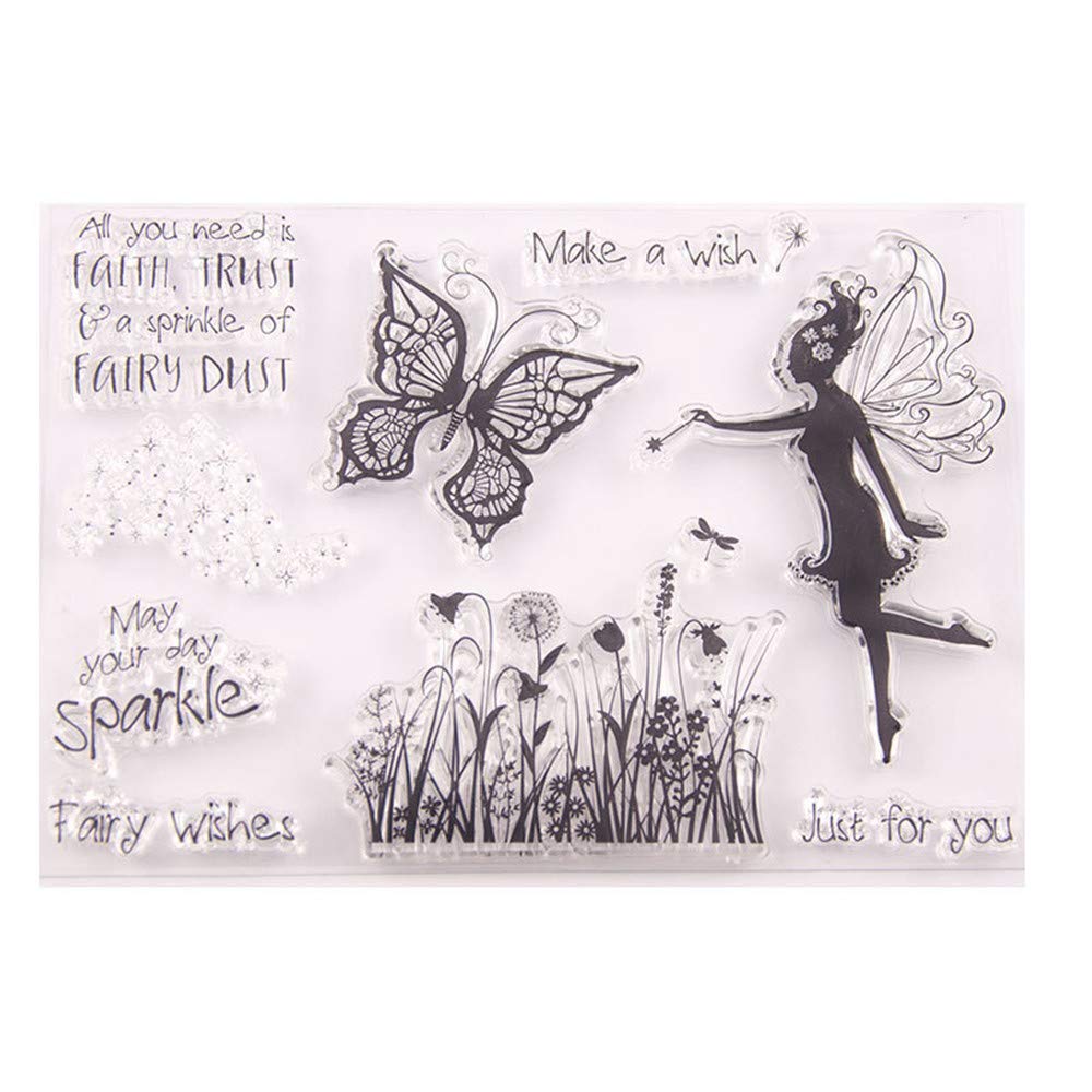 arriettycraft Fairy Wishes Butterfly Magical Fairy Dust Flower Dandelion Just for You Clear Stamps for Christmas Cards Making Decoration and Scrapbooking Rubber Stamps for Craft
