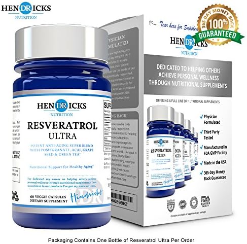 Dr. Hendricks Pure Resveratrol Anti-aging Blend- 60 Vegetarian Caps -Doctor Formulated Maximum Strength Super Blend with Green Tea, Grape Seed, Pomegranate, Acai, and Antioxidant Vitamin C