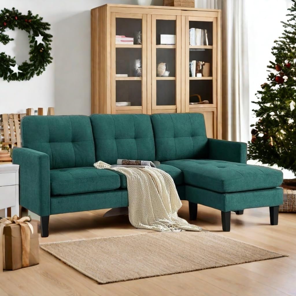 Photo 1 of (SINGLE COVER) GlasFlength L Shaped Couch - Convertible Sofa Bed Couch Set with Reversible Chaise, Modular Sectional Sofa for Living Room Apartment Small Space(Forest Green)