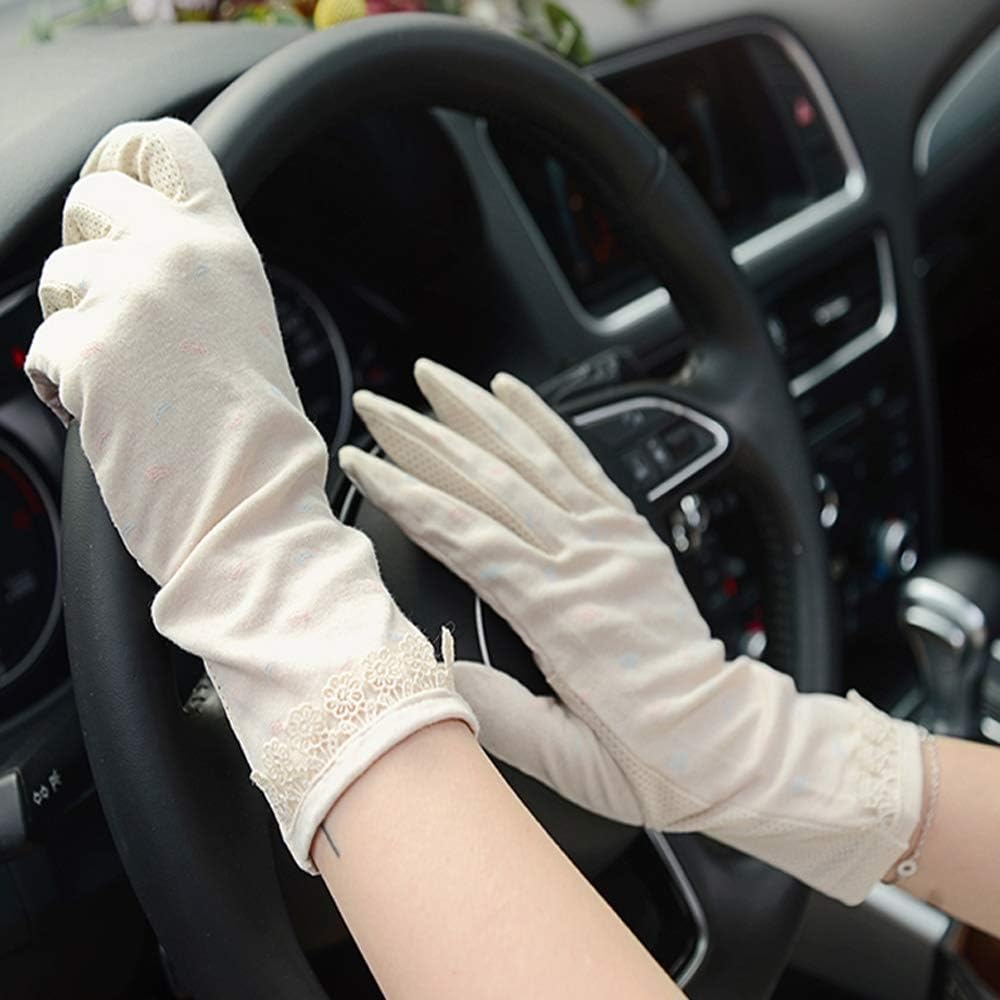Uoyov Elegant Korean Version of The Spring and Autumn and Summer Cotton Touchscreen Sunscreen Gloves Ladies Lace Finger Short Short Driving Anti-Skid Cycling Thin Anti-UV Breathable Gloves