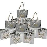 TKSBAG 50 Pack Small Thank You Gift Bags with Handles, 5.5''x 2.5''x4.7'' Mini Silver Gift Bags Bulk for Baby Shower, Birthday, Wedding, Party Favors