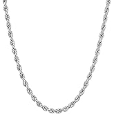 KISPER 24k White Gold Rope Chain Necklace – Thick 5mm White Gold Plated Stainless Steel Jewelry for Men & Women with Lobster Clasp
