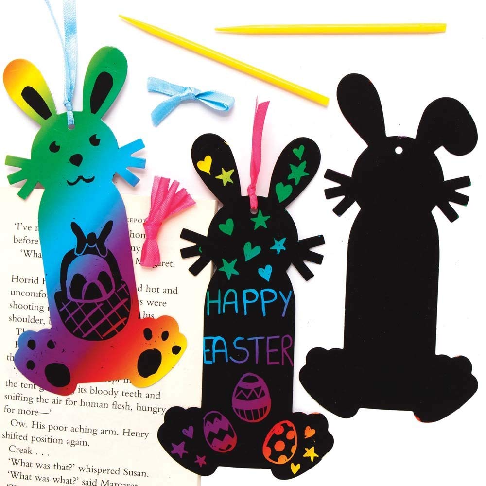 Baker Ross Easter Bunny Scratch Art Bookmarks - Pack of 10, Craft Kits for Kids (AX754)