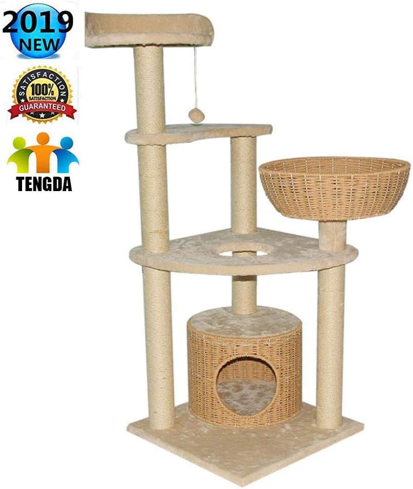 Tengda Cat Tree Floor To Ceiling 130cm Cat Tower Activity Centre