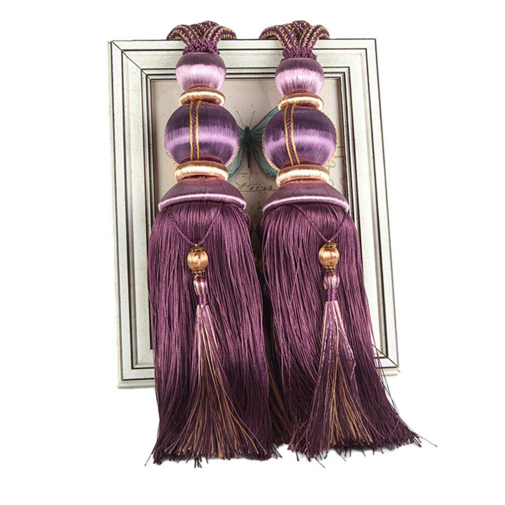 ZHMF 1 Pair Curtain Tiebacks Holdbacks Clip Binding Rope Tie Backs Handmade Tassel Tiebacks Home Window Decorative (Purple)