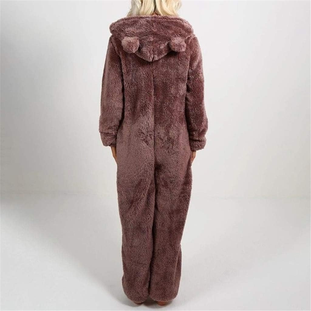 VEKDONE Women Winter Warm Sherpa Romper Fleece Onesie Pajama One Piece Zipper Hooded Jumpsuit Sleepwear Playsuit at  Women’s Clothing store