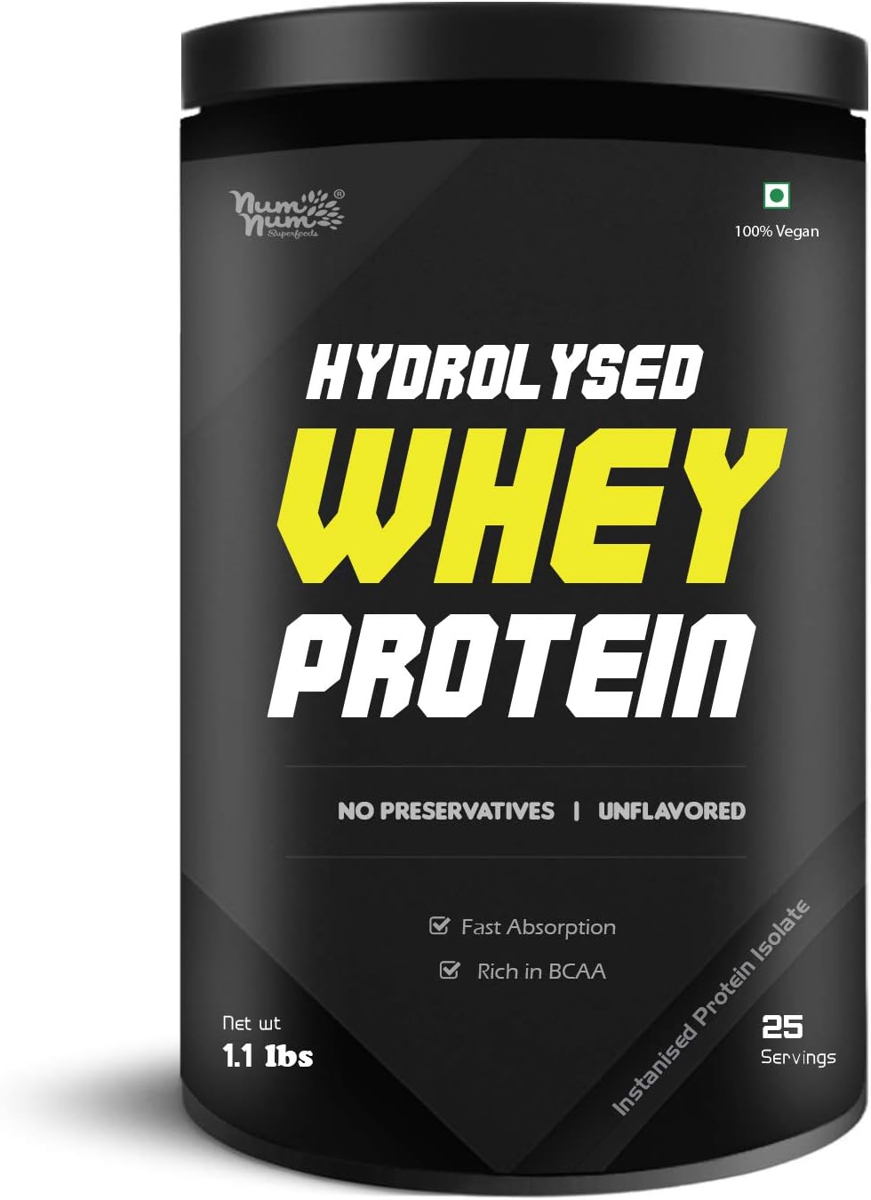 NUM NUM SUPERFOODS Whey Protein Hydrolysed Glanbia's Hydrovon 195 Raw Instantised Whey Protein Hydrolysed for Sports Nutrition No Preservatives with Rich Source of BCAA (1.1 Lbs)