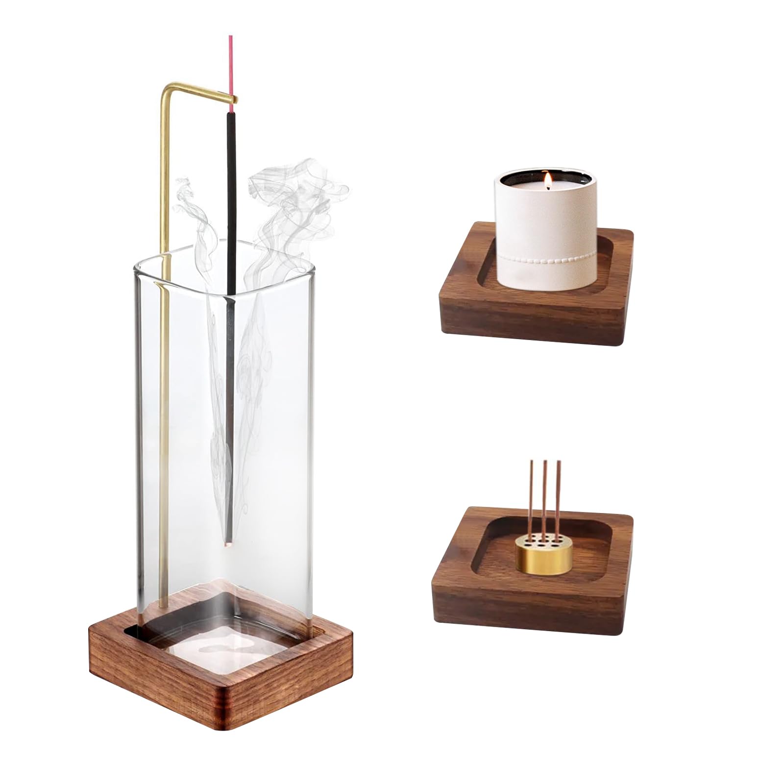 Incense Holder for Sticks, Anti-ash Flying Wooden Incense Burner with Removable Glass Ash Catcher, Modern Incense Stick Stand Reverse Incense Holder for Home Office Decor Zen Yoga Spa Meditation