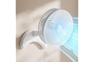 Koonie 8'' Wall Mount Fan, Quiet Small Wall Fan with Timer, 8.2ft Wired Remote, 80° Oscillation, 100° Adjustable, 3 Speeds High Velocity for RV Bedroom Kitchen Office Garage, White