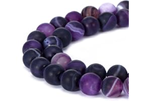 BRCbeads Stripe Agate Natural Gemstone Loose Beads 8mm Matte Round Crystal Energy Stone Healing Power for Jewelry Making- Purple