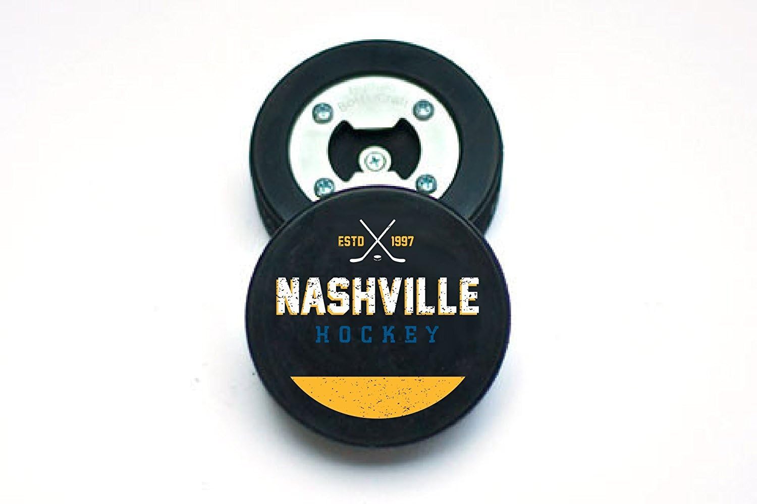 Nashville Hockey Puck Bottle Opener, The PuckOpener, Magnetic Cap Catcher, Coaster