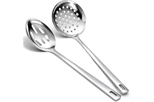 Berglander Slotted Spoons for Straining 2 pcs 33cm, Stainless Steel Kitchen Spider Strainer Skimmer Ladle for Straining Pasta