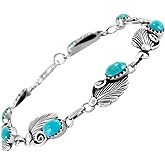 Turquoise Bracelet Sterling Silver 925 Genuine Gemstones Link Bracelet