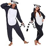 FUNZIEZ! Adult Lemur Costume - Slim Fit Animal Pajamas - One Piece Cosplay