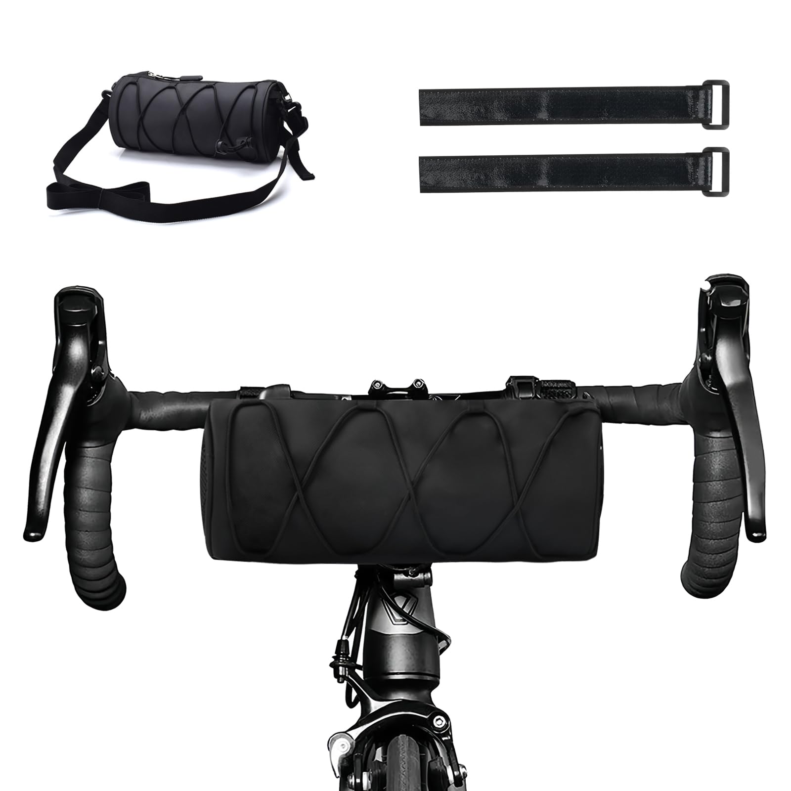 Catime Bicycle Front Bag 24x10cm, 2.4L Mountain Bike Storage Bag Waterproof, Cycling Frame Bag, Road Bike Seat Bag, Bike Handlebar Bag with Shoulder Strap (Dark)