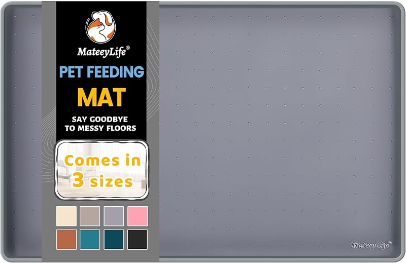 MateeyLife Cat & Dog Food Mat, Silicone, Non-Slip, 61x40 cm, Gray