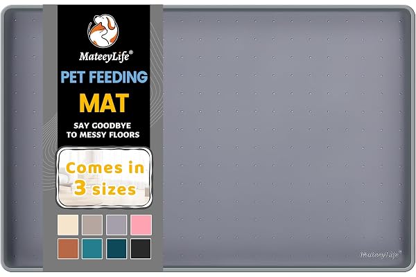 MateeyLife Silicone Cat & Dog Food Mat for Floors Waterproof, Anti-Slip Dog Bowl Mats for Food and Water, Pet Feeding Tray wi