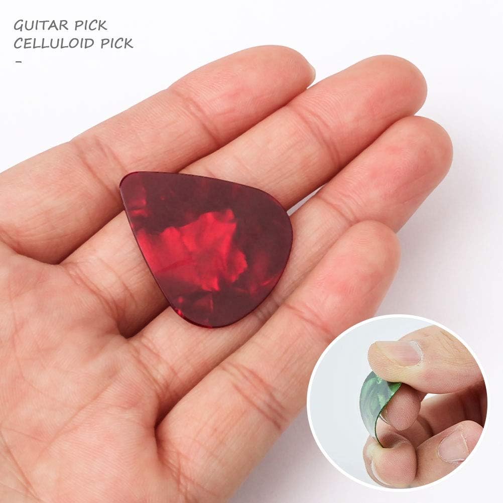 kuou Guitar Picks, 20 Pcs Guitar Plectrums Celluloid Pick for Acoustic Electric, Bass Guitar including 0.46mm 0.71mm 0.96mm 1.2mm - Image 5