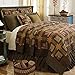 VHC Brands Tea Cabin Twin Quilt 70Wx90L Log Cabin Country Rustic Lodge Design, Moss Green and Deep Red