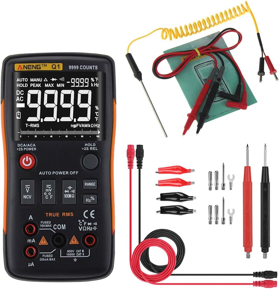 Numkuda Multi Testers Q1 True-RMS Digital Multimeter Button 9999 Counts Analog Bar Graph AC/DC Tester