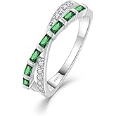 Blaniy 925 Sterling Silver Stackable Rings for Women Cross Line Wedding Band Promise Engagement Anniversary Half Eternity Ring Birthstone Jewelry Gifts for Women Size 5-10