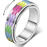 AmorArtSky Checkered Fidget Ring for Adults - 18K Gold Plated Stainless Steel Rotating Spinner Jewelry, Anxiety & Stress Relief Gift for Women/Men (Multicolor Diamond Pattern)