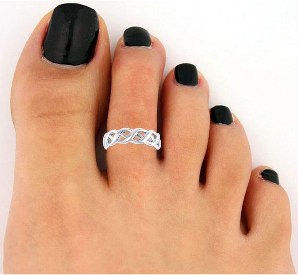 0.07 Ct Diamond Intertwined Adjustable Women's Toe Ring 14K White Gold