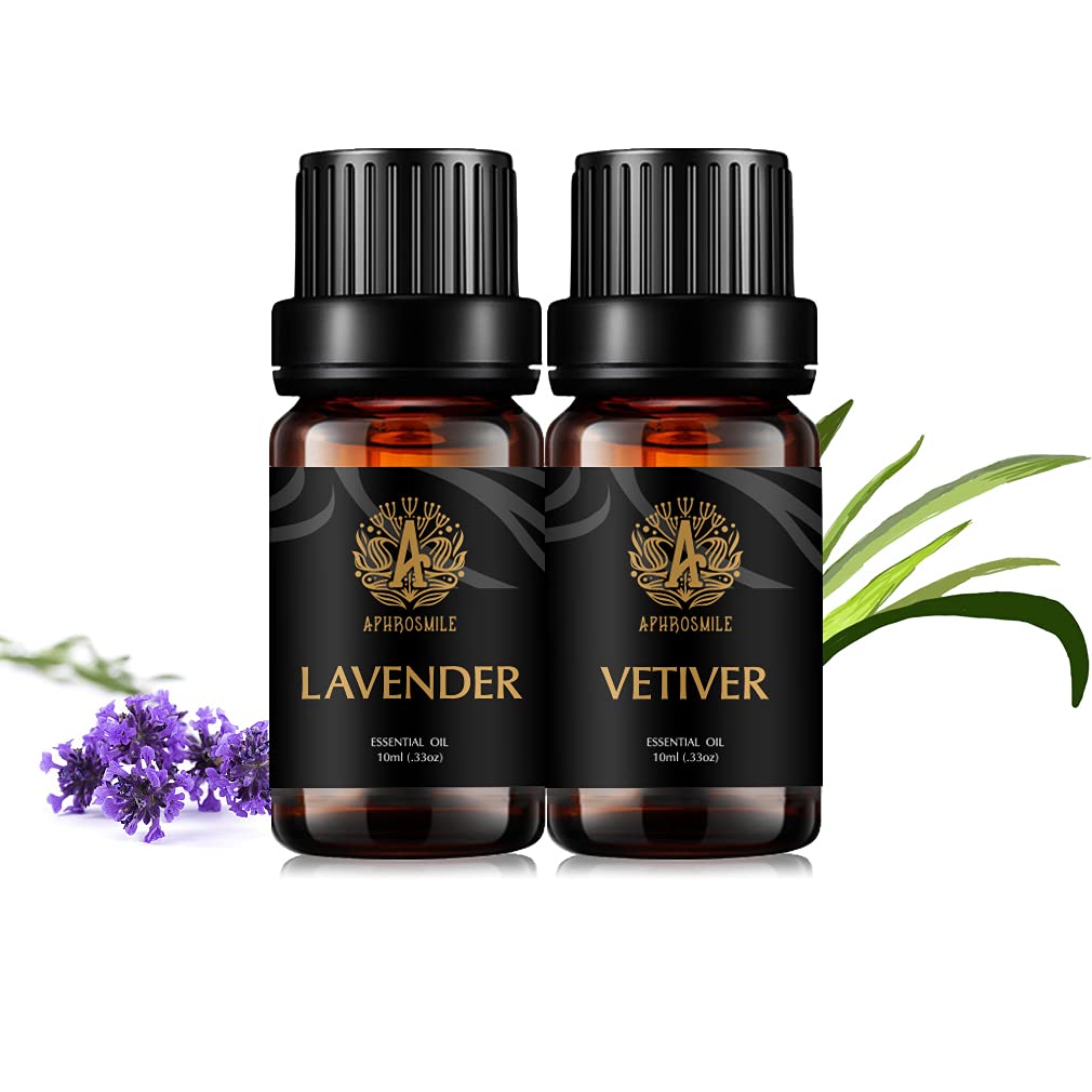 100% Pure Vetiver Essential Oils Set, Therapeutic Grade Lavender Aromatherapy Essential Oils Fragrance Kit for Diffuser, 2x10ml Aromatherapy Vetiver Lavender Scented Oils Set for Humidifier, Home