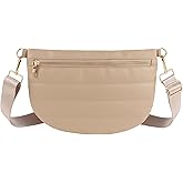 Quilted Puffer Leather Belt Bag for Women Puffer Crossbody Bags Puffy Sling Belt Bag Fanny Pack Bum Waist Chest Shoulder Bag for Women-Apricot