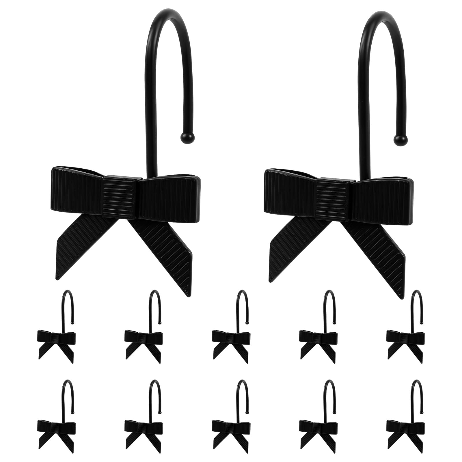 Photo 1 of 12pcs Black Bow Shower Curtain Hooks Decorative Smooth Sliding Shower Curtain Rings Hangers Cute Black Bow Bathroom Decor for Bathroom Nursery Art Decors Girl Room