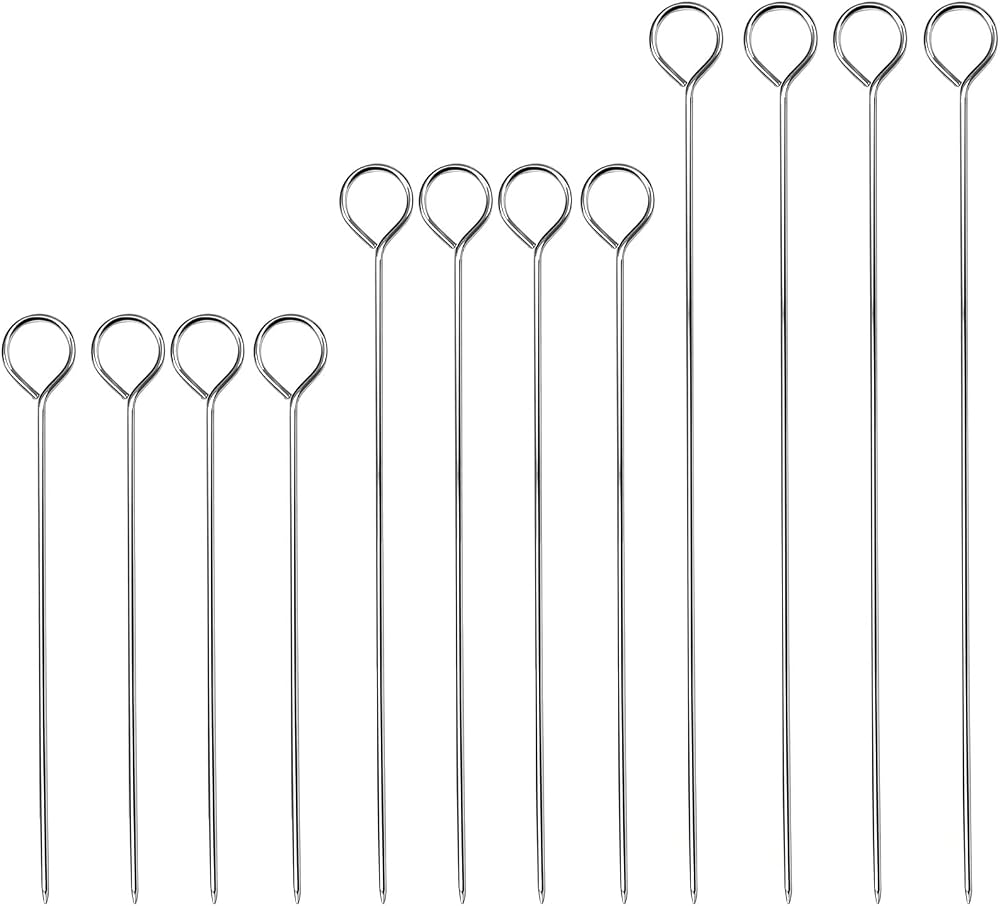 Karjiaja 12 PCS Stainless Steel Kebab Skewers Reusable Metal BBQ Grilling