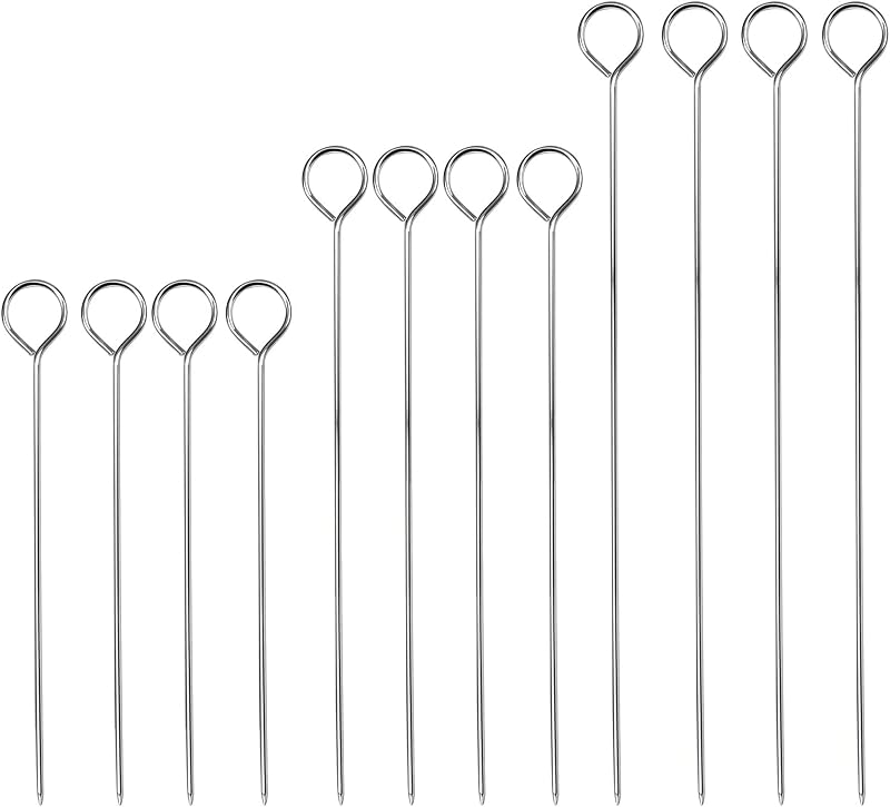 Karjiaja 12 PCS Stainless Steel Kebab Skewers Reusable Metal BBQ Grilling