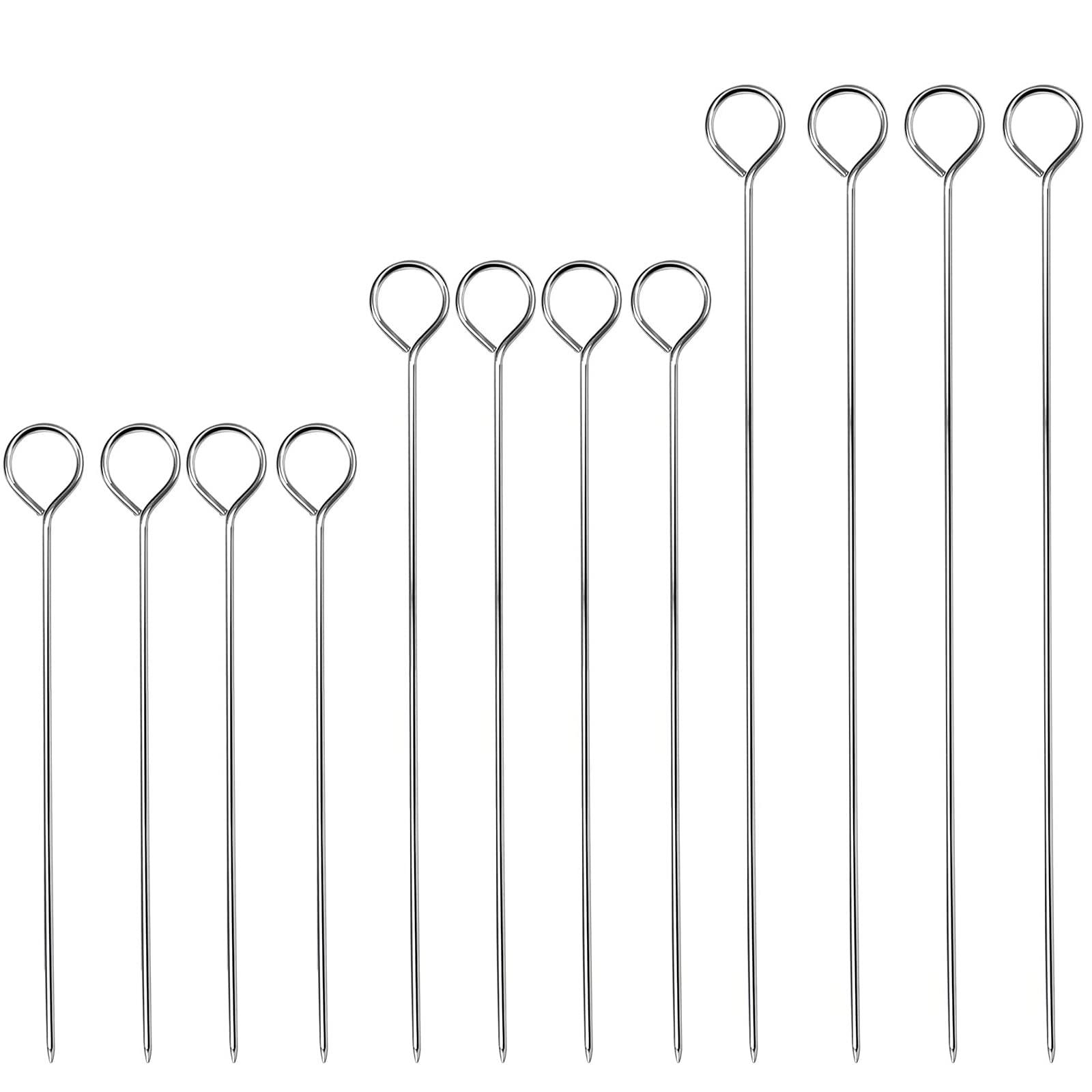 Karjiaja 12 PCS Barbecue Skewers Stainless Steel Kebab Skewers Reusable Metal Skewer Sticks Barbecue Shish Kebab Sticks Long BBQ Grilling Skewers For Oven Grill Kabob Rotisserie Meat Vegetables