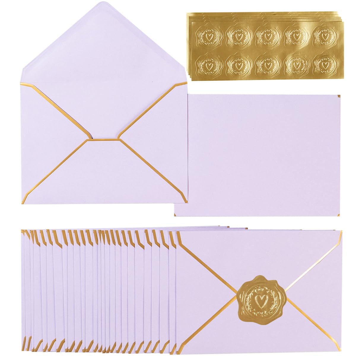 Photo 1 of 100 Pack A7 Envelopes 5 x 7 Card Envelopes V Flap with Gold Border for Office, Wedding Gift Cards, Invitations, Graduation, Baby Shower, Parties, 5.32 x 7.28 Inches (Violet)